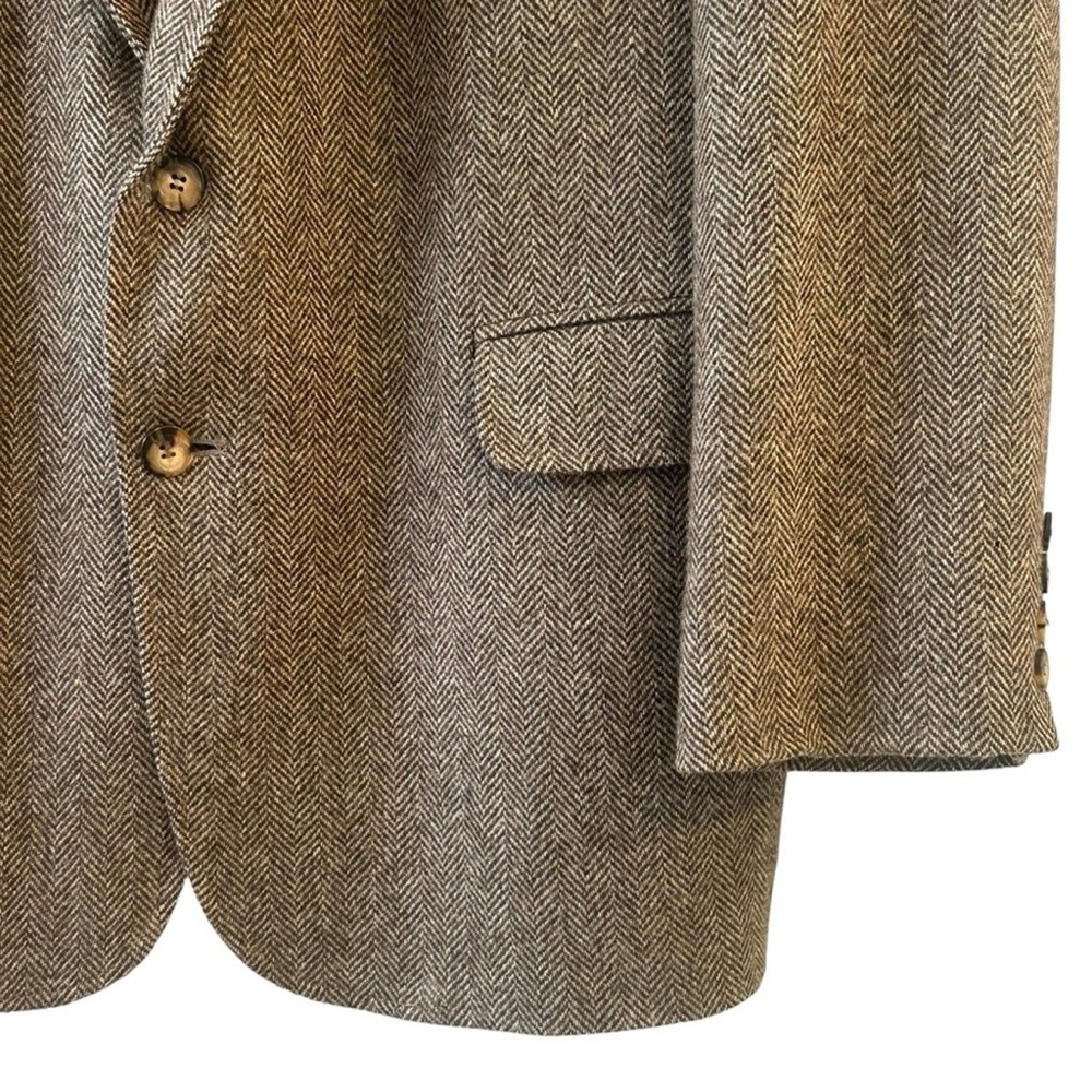 Lands' End Vintage Tweed Herringbone Brown Tan Coat Wool Blazer 46L - 2 Button - Picture 3 of 8